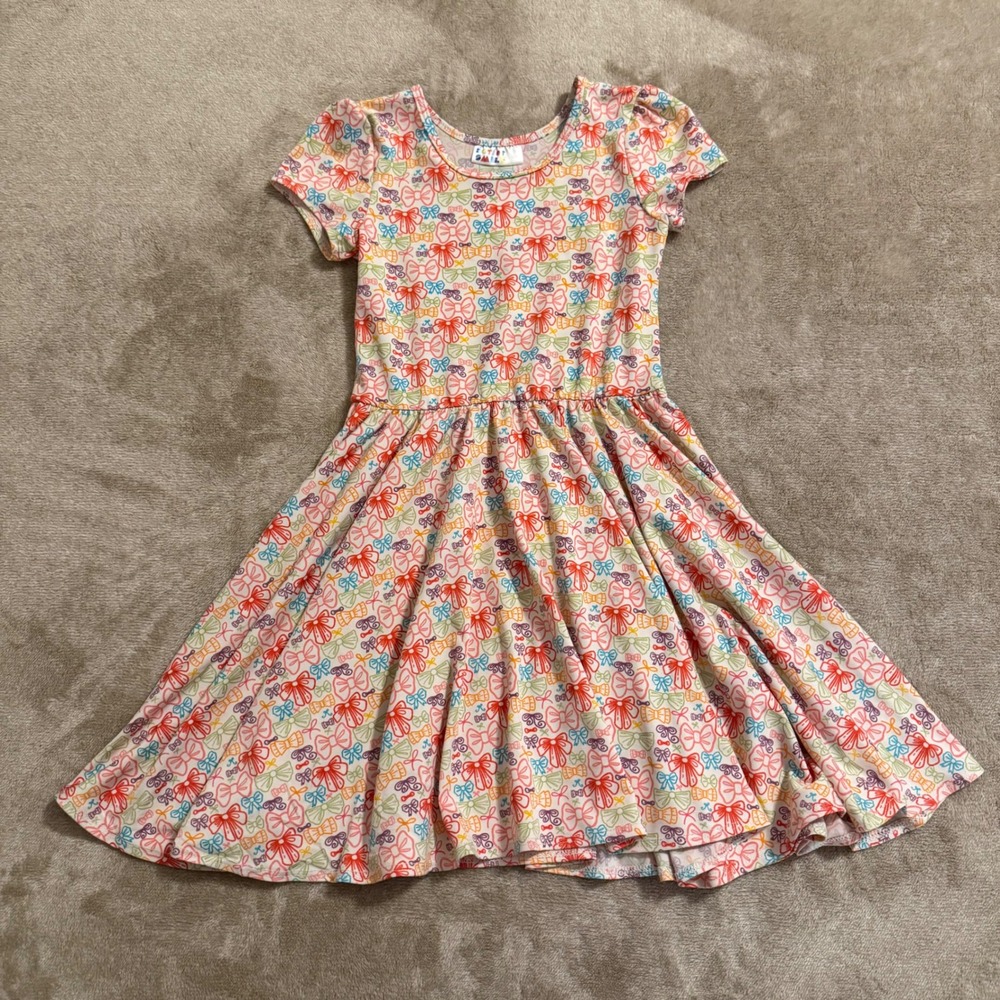 DotDotSmile Girls Bow Print Short Sleeve Twirl Dress Multi Color Size 5/6